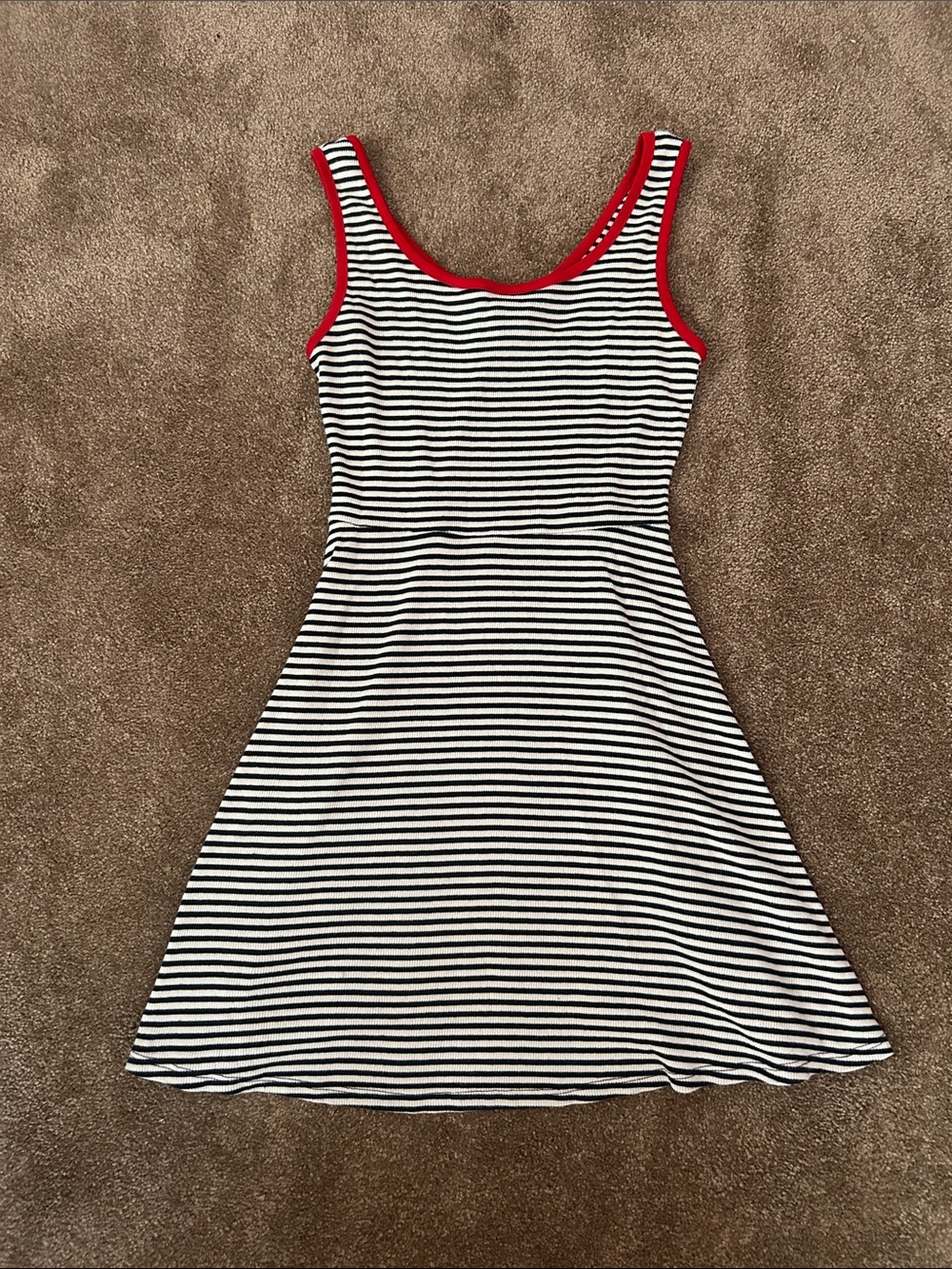 Striped Tank Dress with Red Trim
